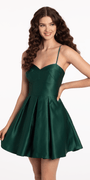 Sweetheart Pleated Satin Fit and Flare Dress with Pockets Image 1