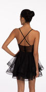 Deep V X Back Mesh Tiered Fit and Flare Dress Image 2
