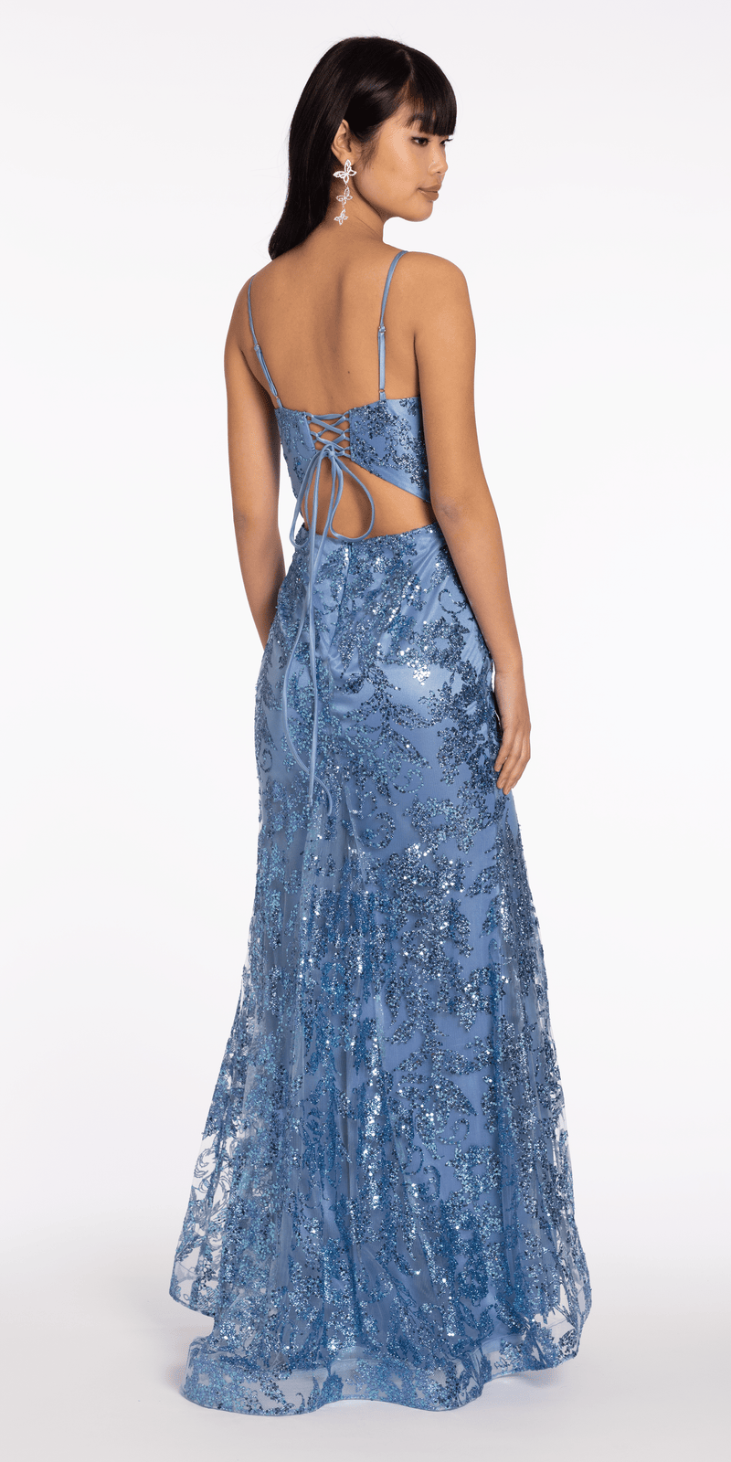 V Neck Sequin Glitter Mesh Trumpet Dress Image 4