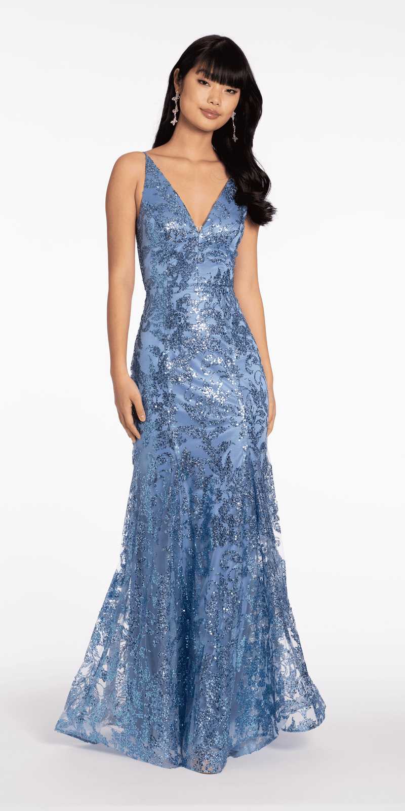 V Neck Sequin Glitter Mesh Trumpet Dress Image 3