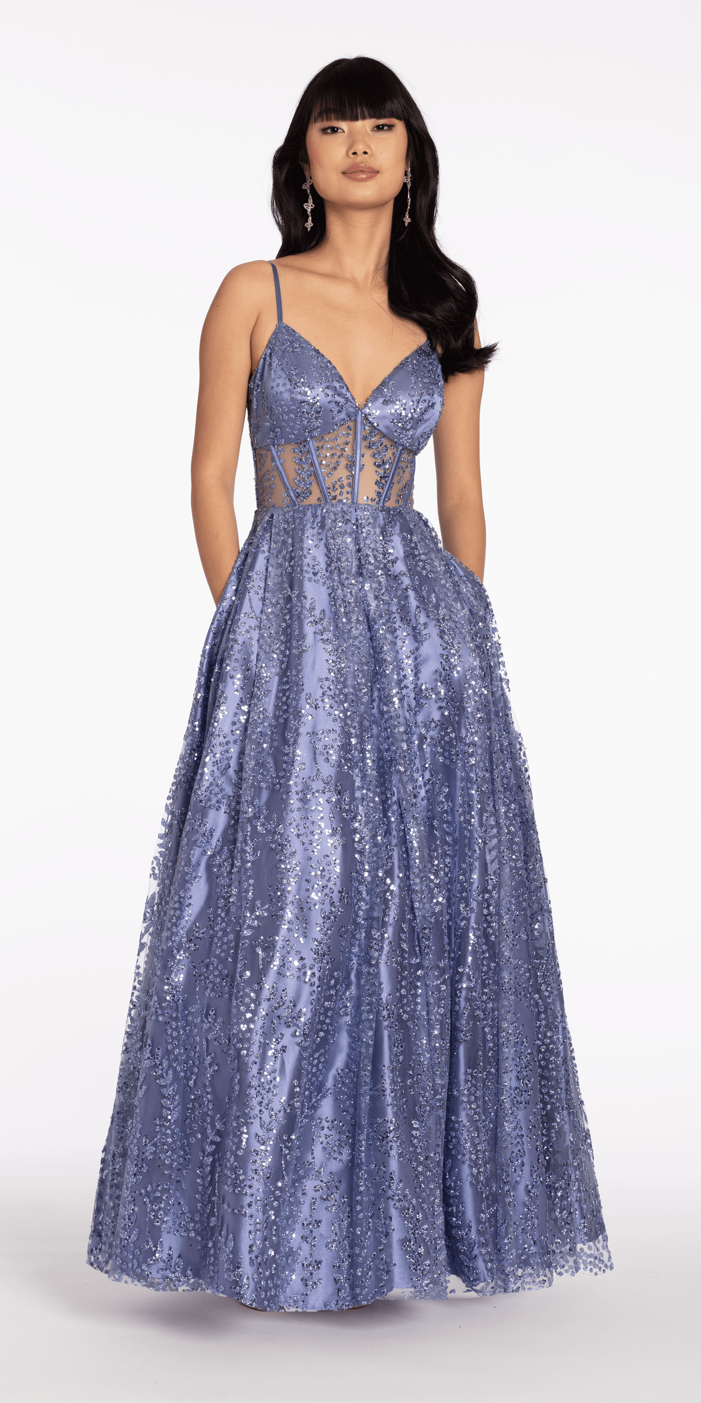 Camille La Vie/ Sweetheart Glitter Mesh Corset Lace Up Ballgown/miss/size/2/ periwinkle/front