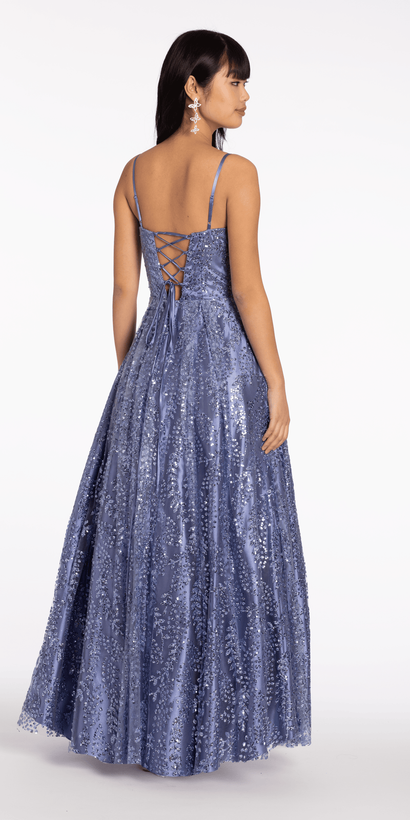 Sweetheart Glitter Mesh Corset Lace Up Ballgown Image 5