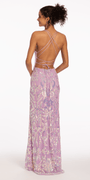 Mesh Sequin Plunging Corset Column Dress with Side Slit Image 2