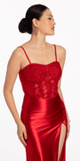 Satin Applique Corset Dress with Exaggerated Side Slit Image 3