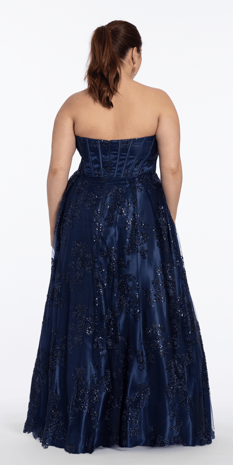 Camille La Vie Strapless Glitter Mesh Corset Ballgown