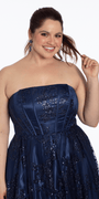 Camille La Vie Strapless Glitter Mesh Corset Ballgown
