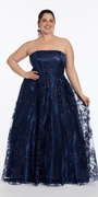 Camille La Vie Strapless Glitter Mesh Corset Ballgown plus / 14 / navy