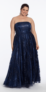 Camille La Vie Strapless Glitter Mesh Corset Ballgown