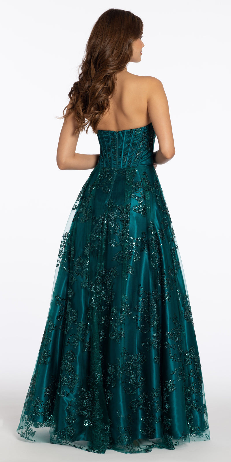 Strapless Glitter Mesh Corset Ballgown Image 3