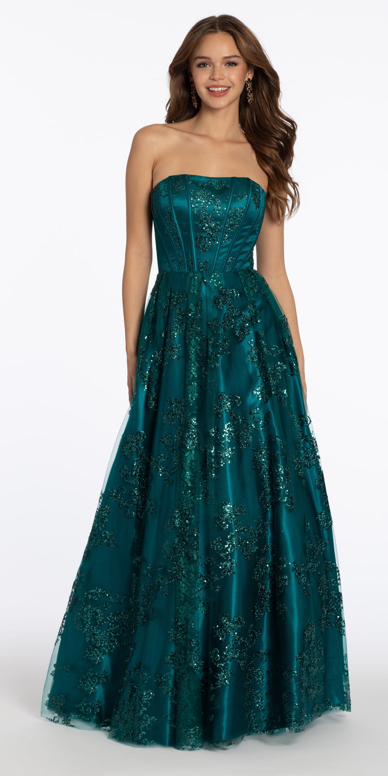 Strapless Glitter Mesh Corset Ballgown Image 1