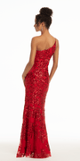Illusion Rosette Sequin One Shoulder Column Dress with Side Slit Image 2
