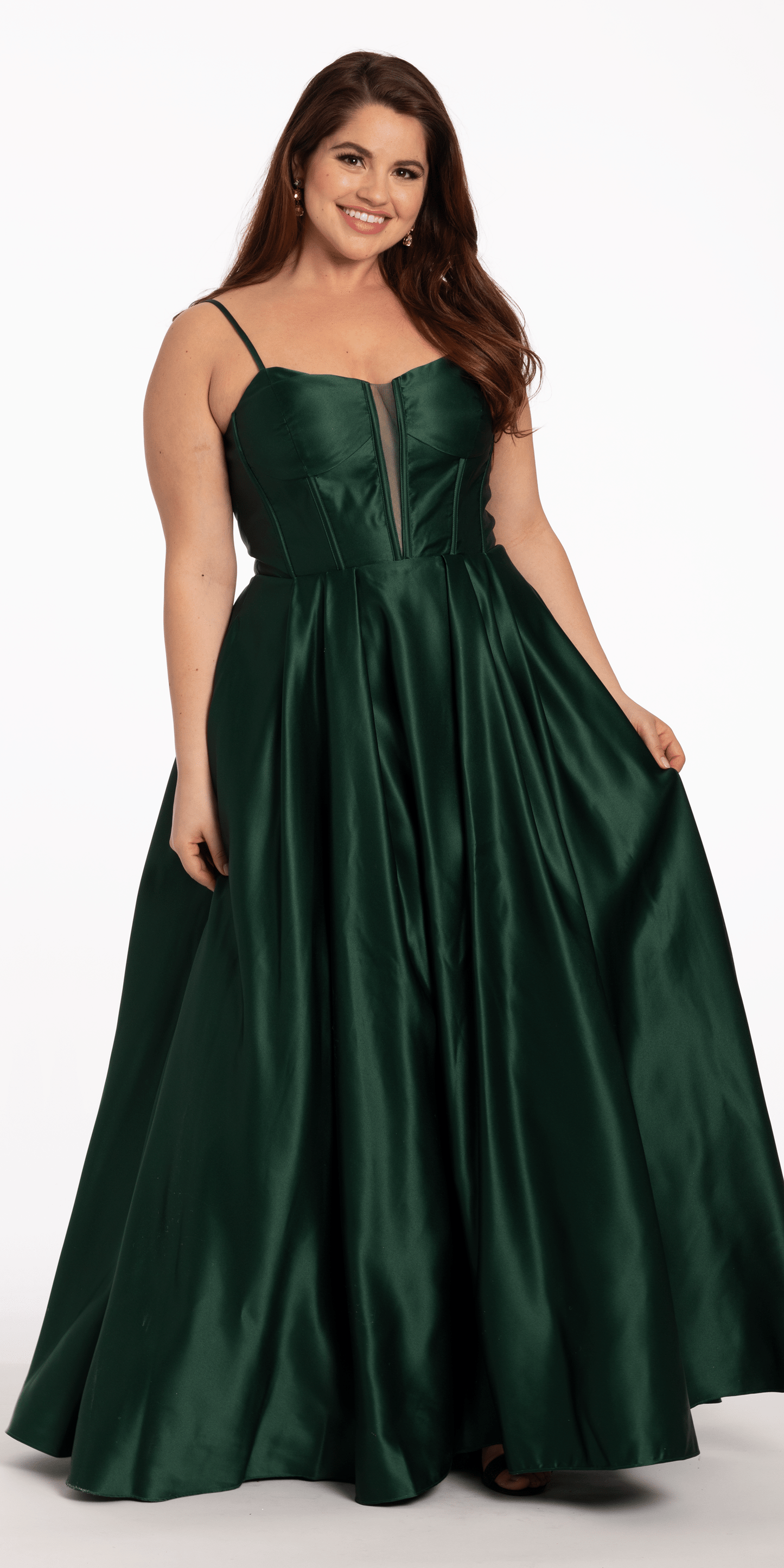 Camille La Vie /Satin Plunging Corset Ballgown /plus /size /14/ hunter green /front alt