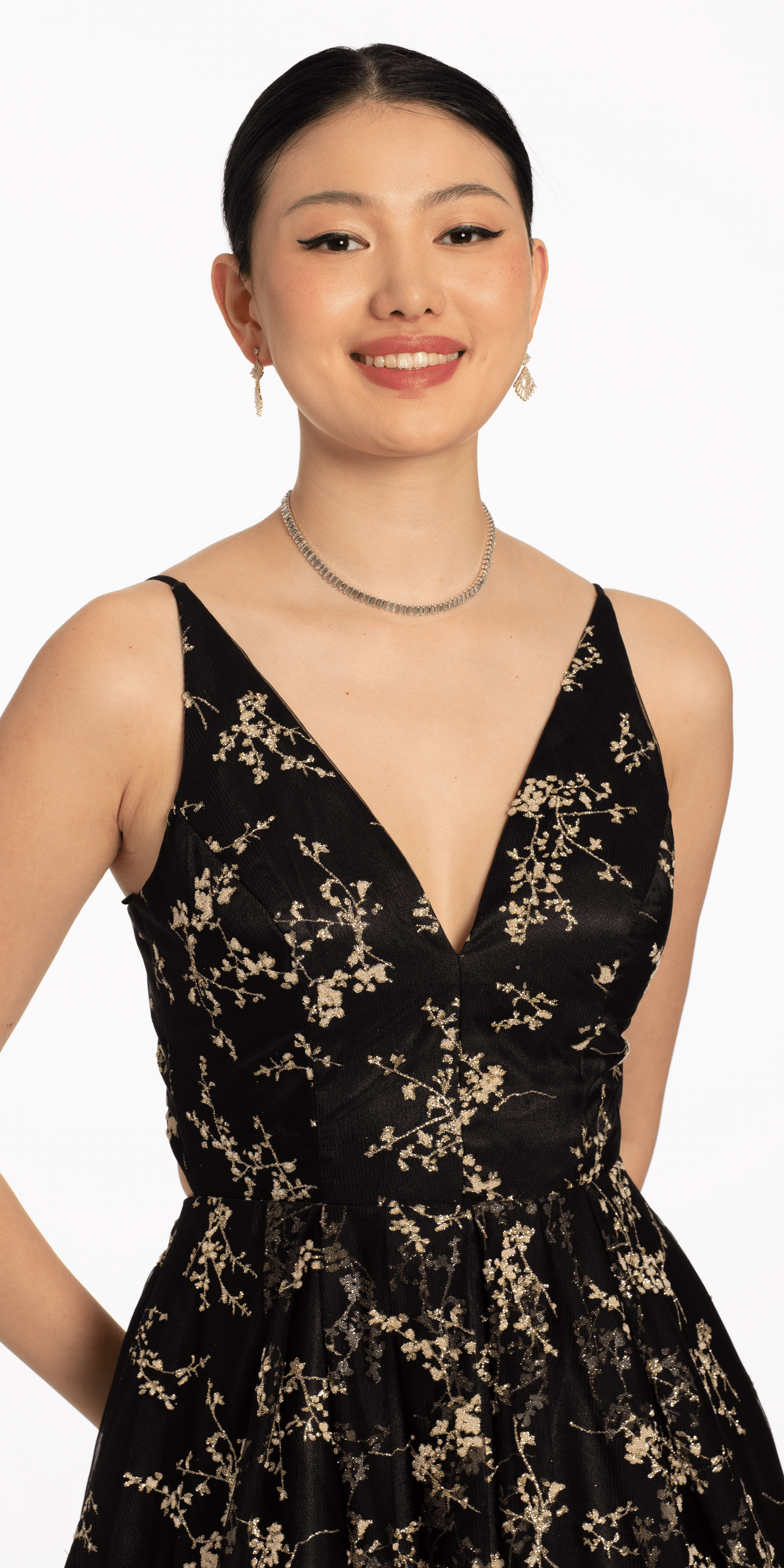 Glitter Plunging Lace Up Back Dress with Rhinestone Waist – Camille La Vie