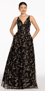 Glitter Plunging Lace Up Back Ballgown Image 5