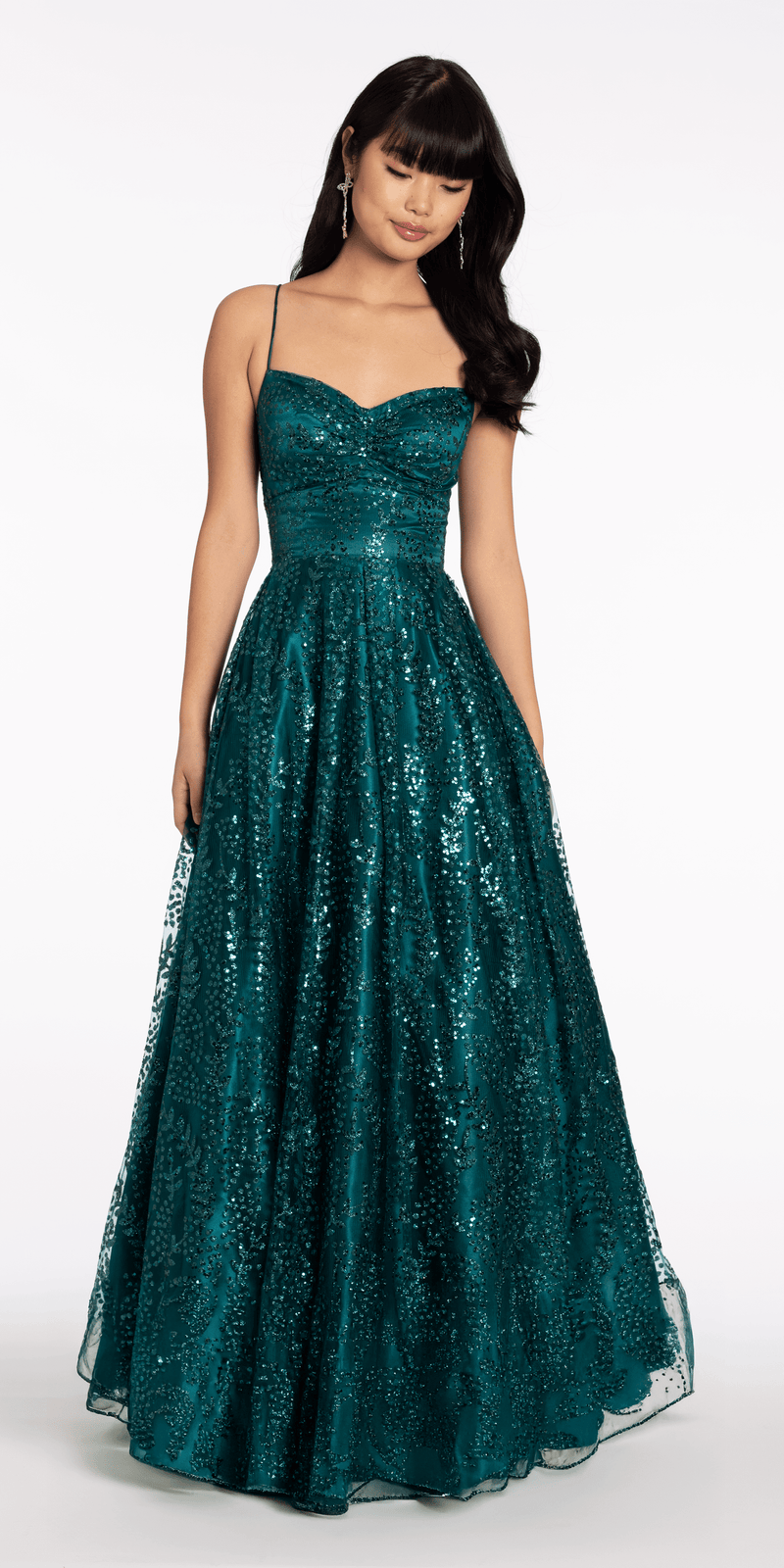 Glitter Mesh Sweetheart Lace Up Back Ballgown Image 1