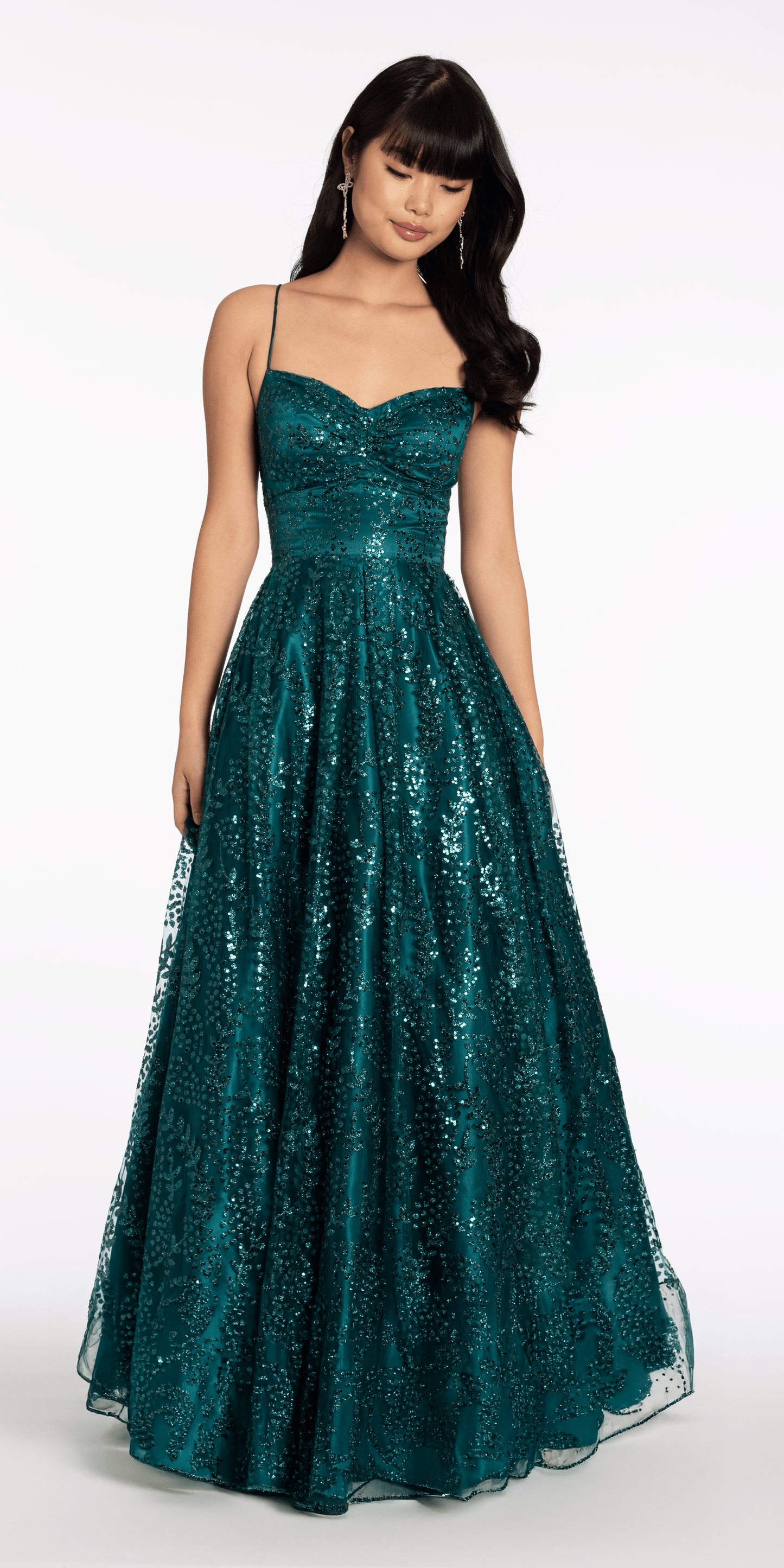 Glitter Mesh Sweetheart Lace Up Back Ballgown - Camille La Vie