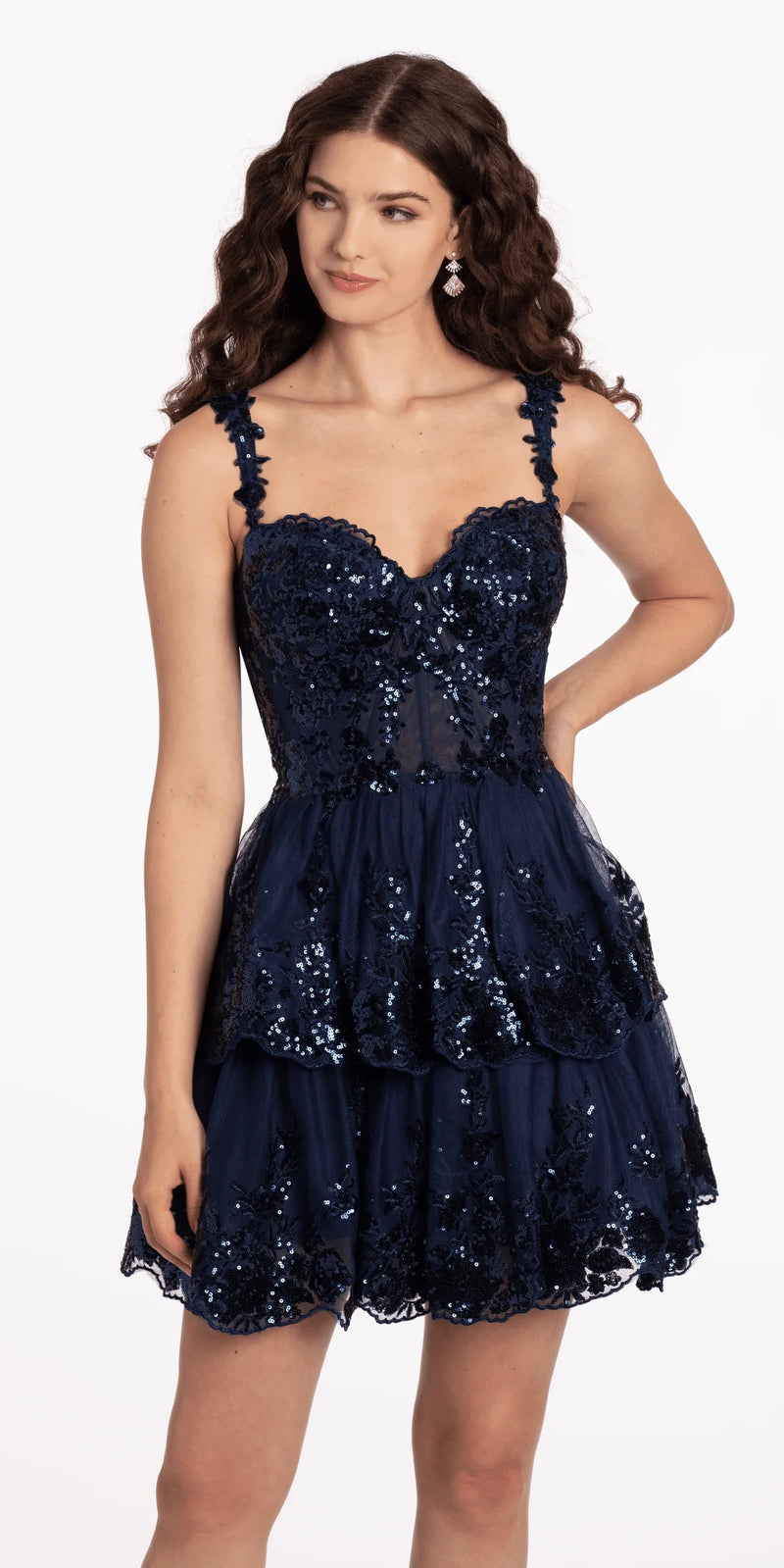 Sweetheart Corset Tiered Fit and Flare Dress junior / 2 / navy