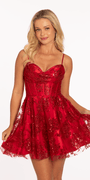 Glitter Mesh Sweetheart Corset Fit and Flare Dress Image 2