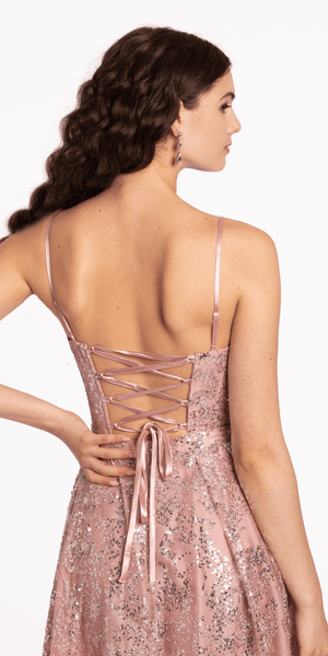 Mesh Glitter Corset Sequin Lace Up Back Skater Dress Image 5