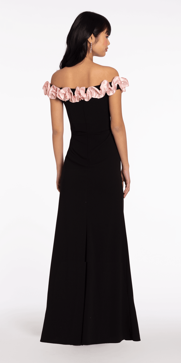 black-pink/size/4/missy/Camille La Vie/Crepe Off the Shoulder Column Dress with Ruffle Detail/back
