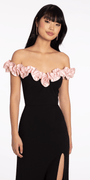 Crepe Off the Shoulder Column Dress with Ruffle Detail Image 3
