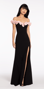 Crepe Off the Shoulder Column Dress with Ruffle Detail Image 2