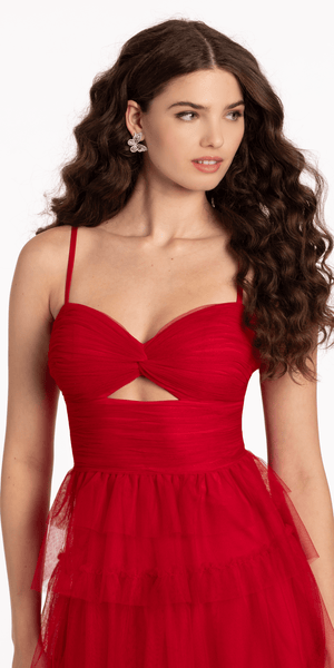 Sweetheart Mesh Cutout Tiered Mini Dress Image 3