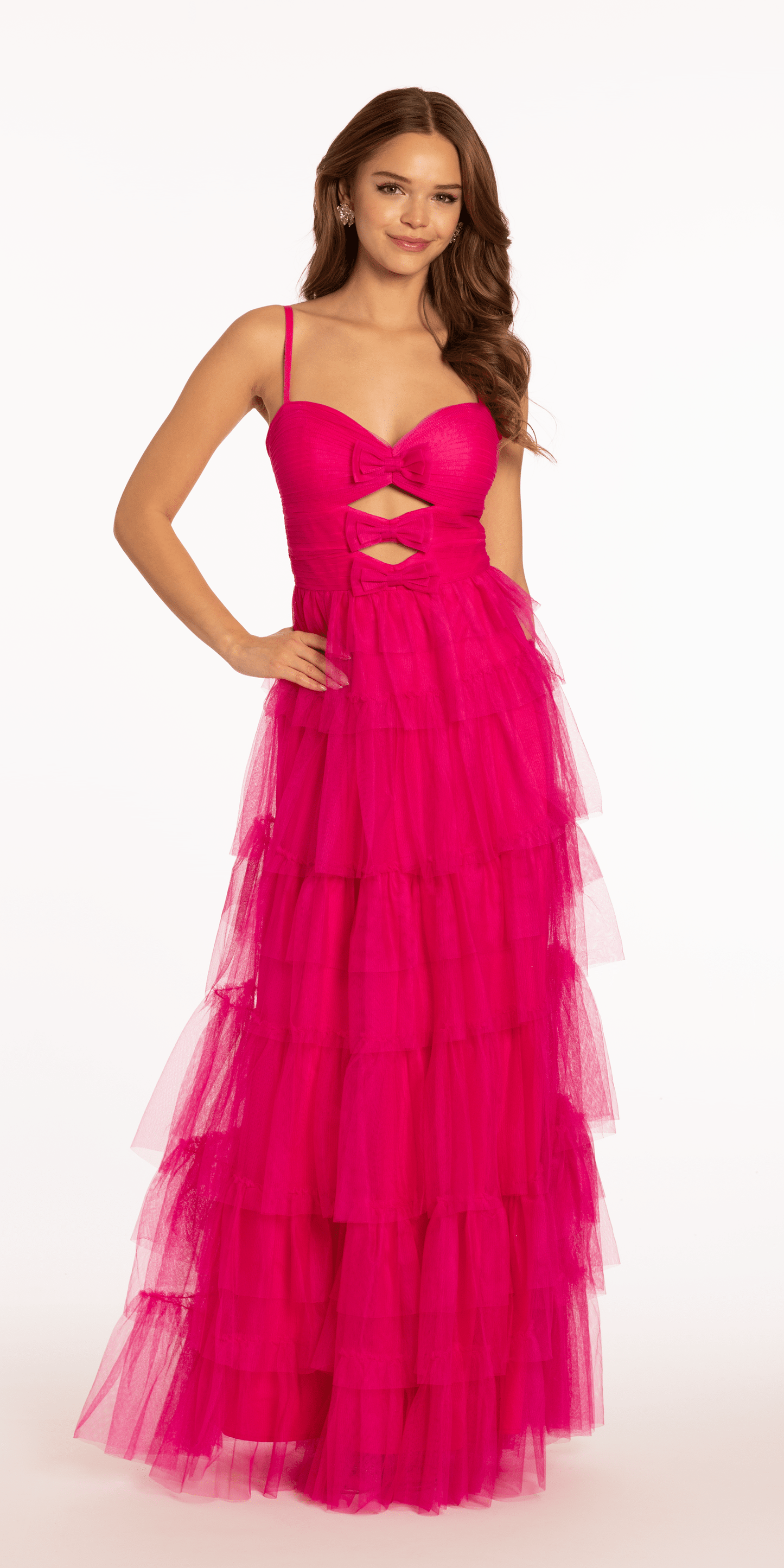 【threetimes】V layered dress (2colors) Triple Cut Out Mesh Tiered Dress with Bows – Camille La Vie