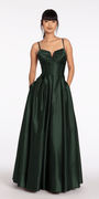Sweetheart Pleated Satin Corset Ballgown with Pockets Image 1
