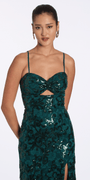 Camille La Vie Sequin Lace Twist Sweetheart Column Dress with Keyhole