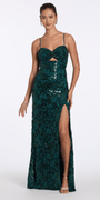 Camille La Vie Sequin Lace Twist Sweetheart Column Dress with Keyhole junior / 2 / hunter-green