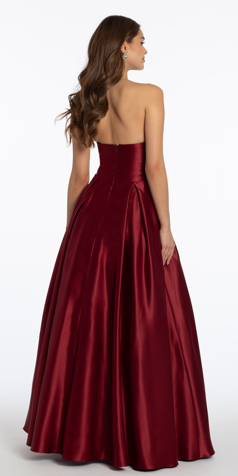 Satin Strapless Ruched Ballgown with Pockets Image 4