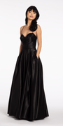 Satin Beaded Drape Corset Ballgown with Side Pockets Image 2