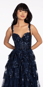 Sequin Embroidered Corset Mesh Tiered Ballgown with Illusion Back Image 3