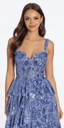 Sequin Embroidered Corset Mesh Tiered Ballgown with Illusion Back Image 2