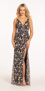 Sequin Floral Garden Plunging Mesh Column Dress Image 3