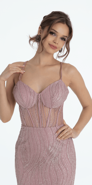 Strappy Back Glitter Corset Mermaid Dress Image 2