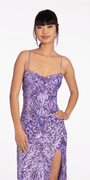 Sequin Mesh Lace Up Column Dress with Side Slit Image 2