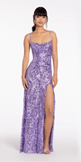 Sequin Mesh Lace Up Column Dress with Side Slit Image 1