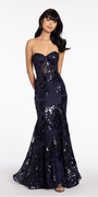Floral Sequin Lace Corset Mermaid Dress Image 1