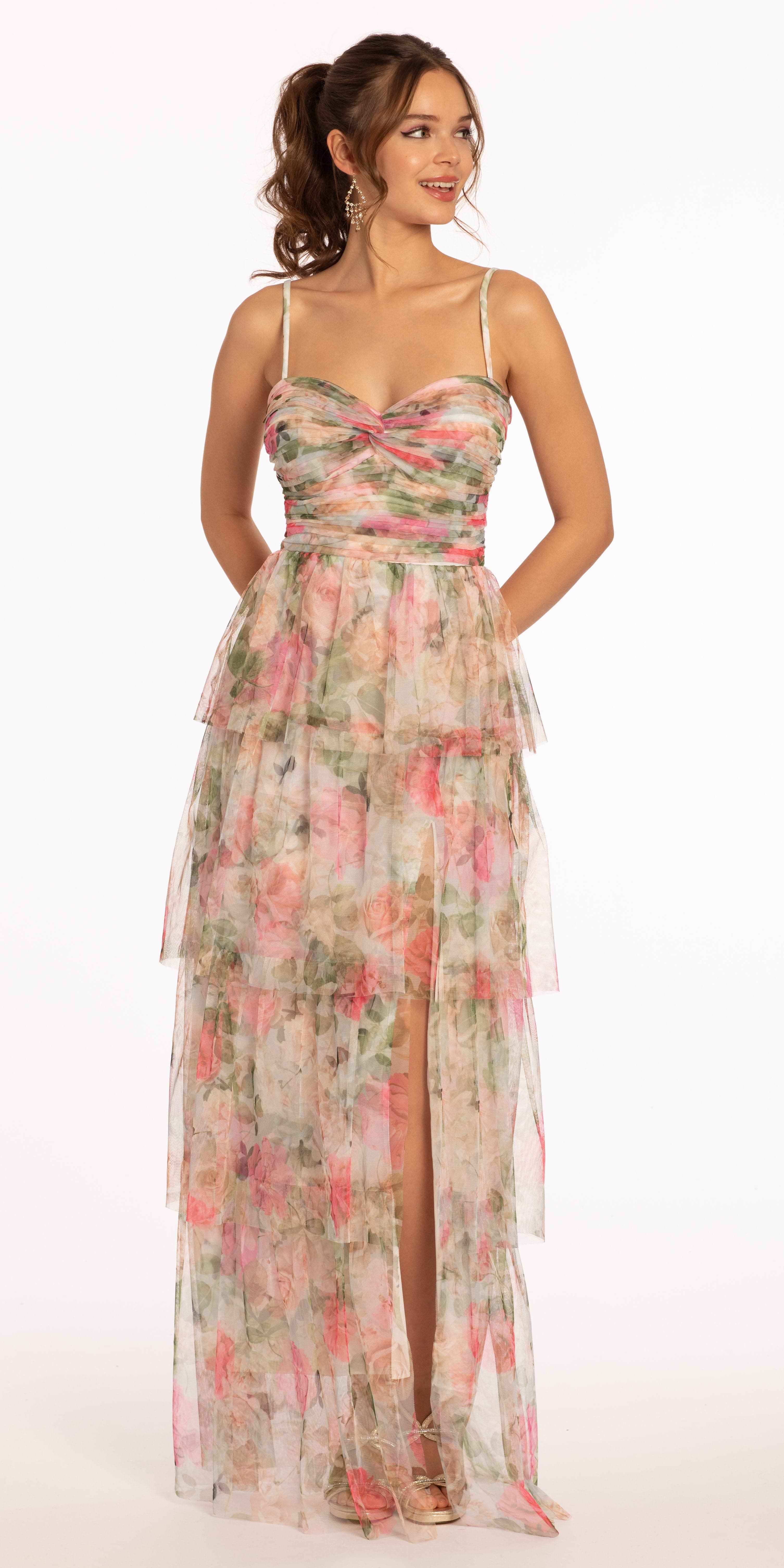 Floral Mesh Sweetheart Tiered Dress with Keyhole – Camille La Vie