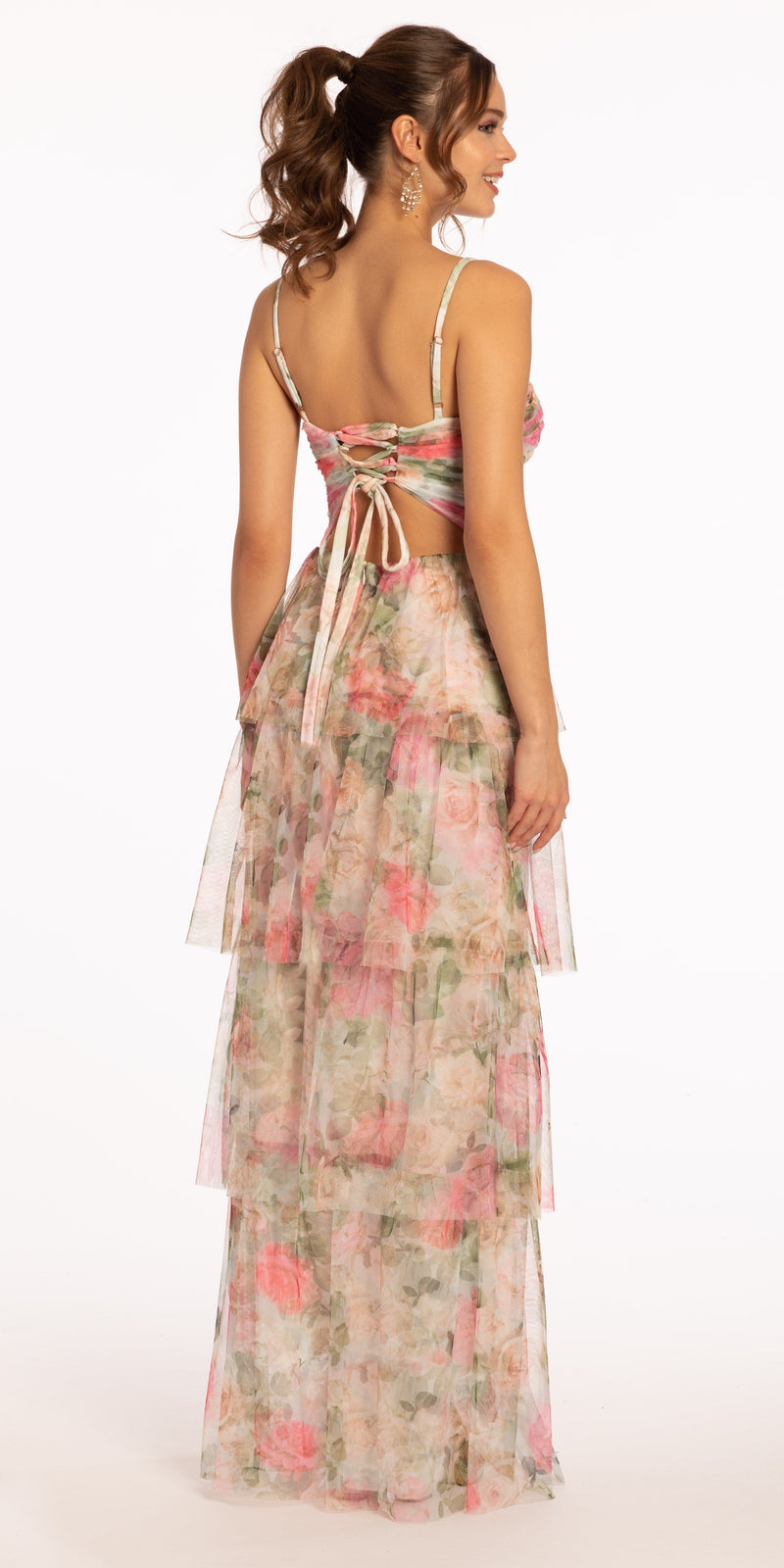 Floral Mesh Sweetheart Tiered Dress with Keyhole Image 5