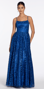 royal-blue/size/4/missy/Camille La Vie/Strappy Back Glitter Mesh Ballgown with Pocket/front alt