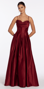 wine/size/4/missy/Camille La Vie/Satin Embroidered Sweetheart Corset Ballgown with Pockets/front alt 2
