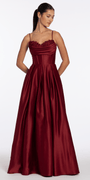 wine/size/4/missy/Camille La Vie/Satin Embroidered Sweetheart Corset Ballgown with Pockets/front alt