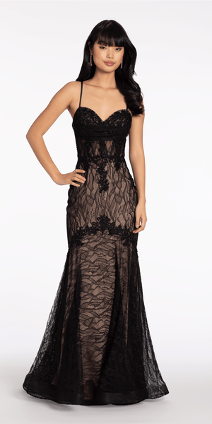 Two Tone Lace Drape Corset Trumpet Dress Image 1