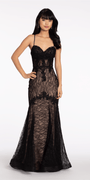 Two Tone Lace Drape Corset Trumpet Dress Image 1