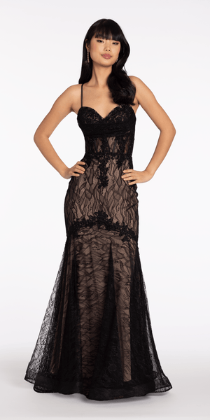 Two Tone Lace Drape Corset Trumpet Dress Image 2