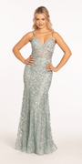 Sweetheart Corset Glitter Mesh Lace Up Back Column Dress Image 4