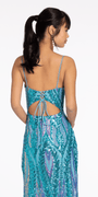 Sequin Keyhole Back Column Dress with Side Slit Image 4
